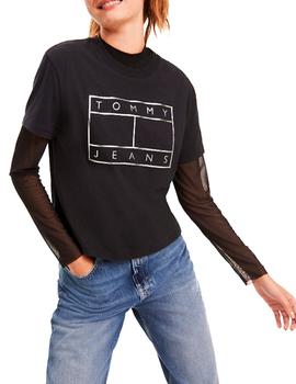 Camiseta Tommy Jeans logo metálico negro