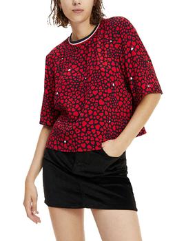 Blusa Tommy Jeans cropped corazones rojo
