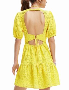 Vestido Desigual Limón corto bordado amarillo