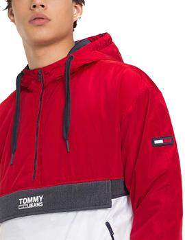 Sudadera Tommy Jeans Colorblock Popover rojo