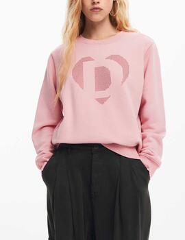 Sudadera Desigual logo strass rosa