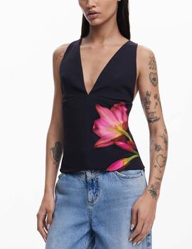 Camiseta Desigual flor negro