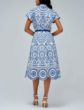 Vestido Salsa camisero bordado inglés azul