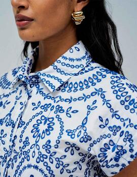 Vestido Salsa camisero bordado inglés azul