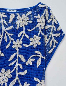 Camiseta Salsa crochet floral azul