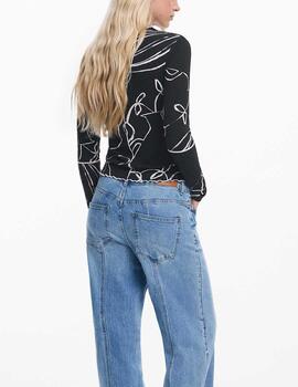 Camiseta Desigual canalé siluetas negro